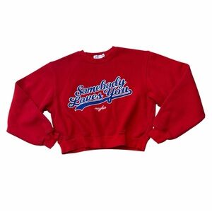 The Mayfair Group Red 'Somebody Loves You' Cropped Crewneck